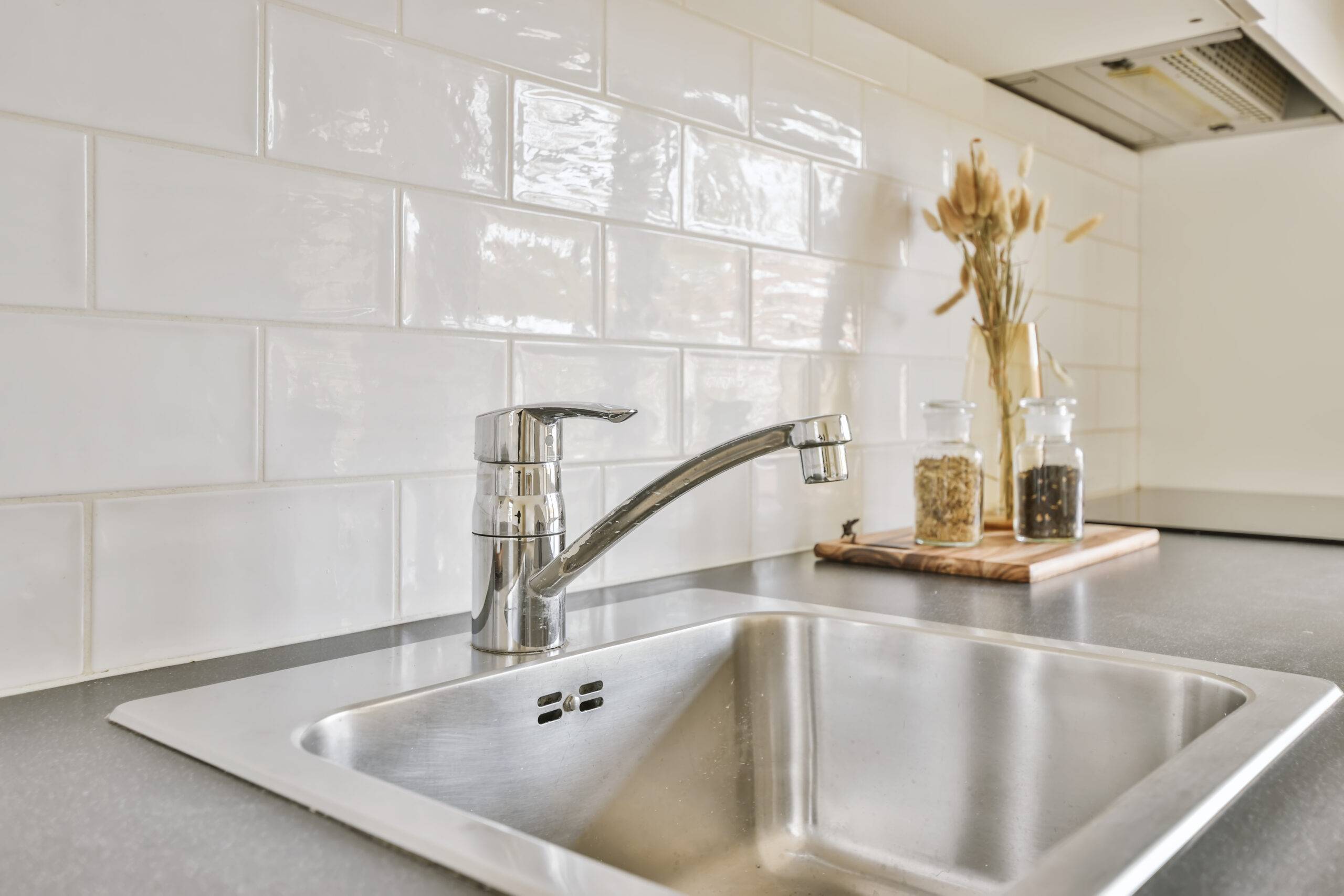 Close up of elegant sink in luxury kitchen