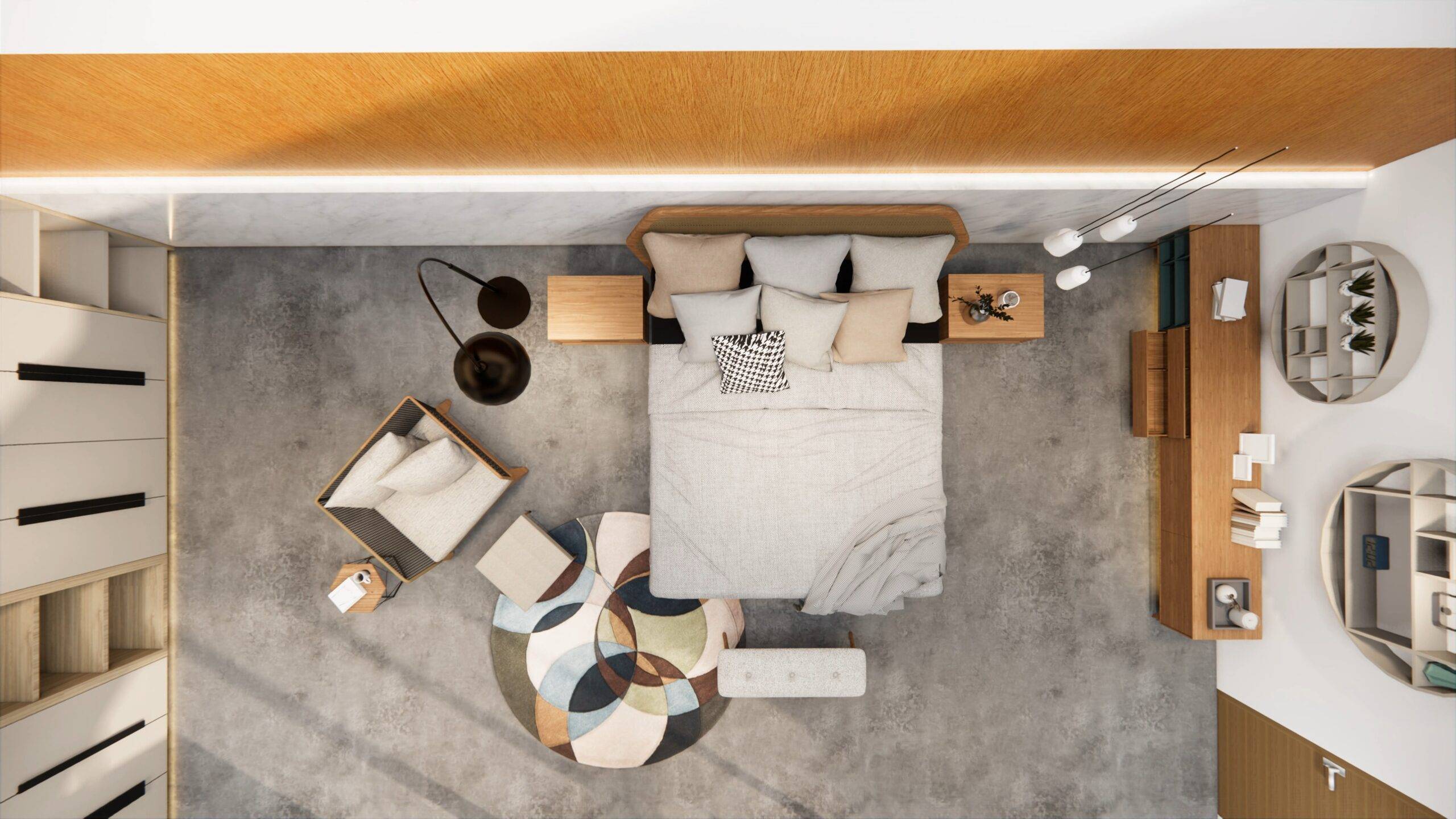 3d rendering. Interior house modern open living space with kitchen.Loft style Duplex apartment residence.Home decoration luxury interior design.